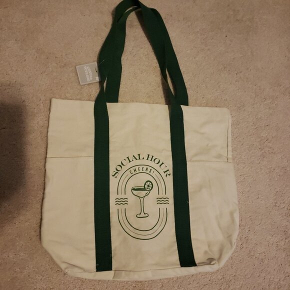 Ankyo Social Hours Cheers Canvas Tote Bag Cocktail Pockets NEW - Picture 1 of 1